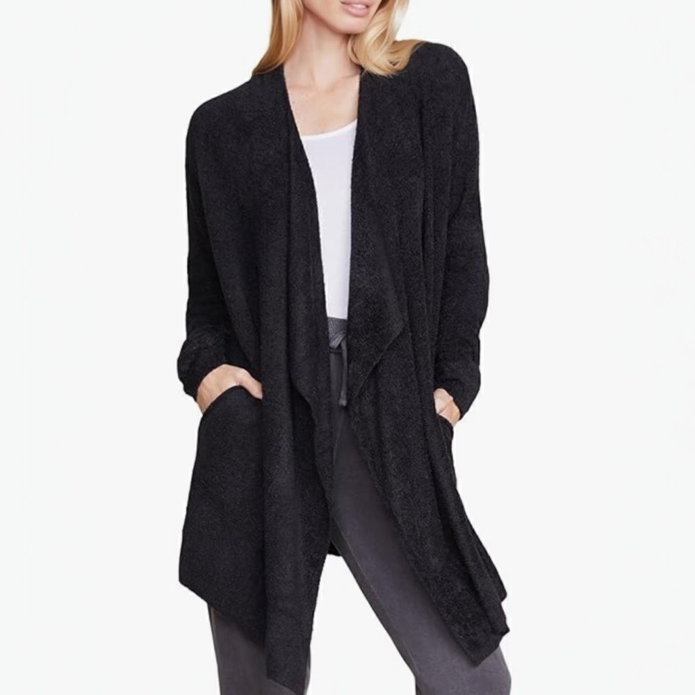Barefoot Dreams CozyChic Lite Island Wrap Cardigan Sweater 903 L/XL Black Knit
